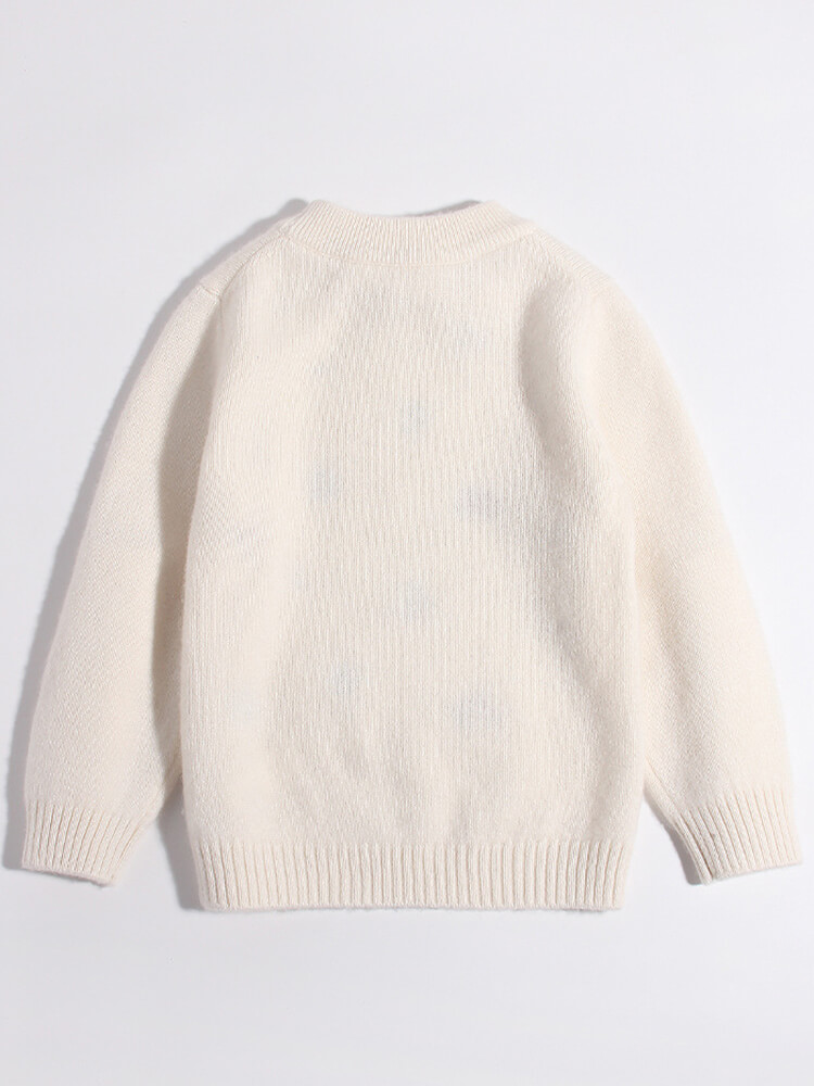 Kids Outdoor Adventure-Themed Ivory White Cashmere Sweater